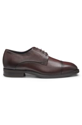 Chaussures derby en cuir grain&eacute; &agrave; bout droit, Marron fonc&eacute;