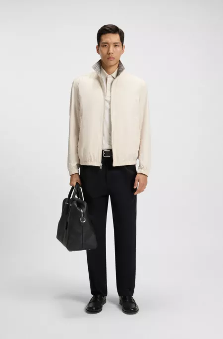 Reversible checked jacket with water-repellent finish