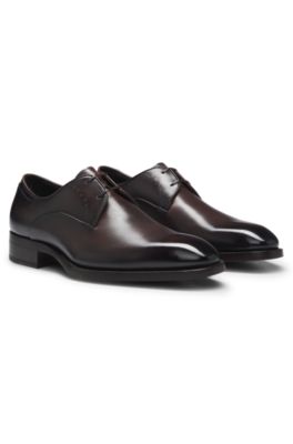 Chaussures derby en cuir poli, Marron fonc&eacute;