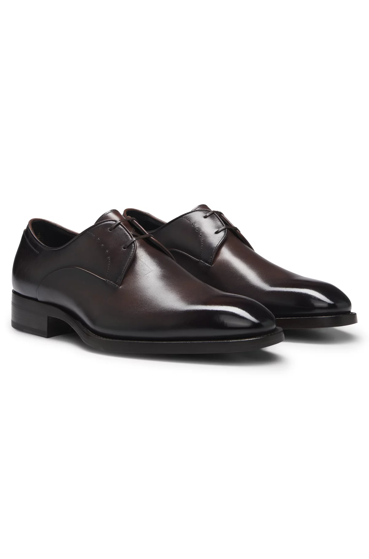 Derby shoes in burnished leather, Dark Brown