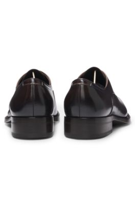 Chaussures derby en cuir poli, Marron fonc&eacute;