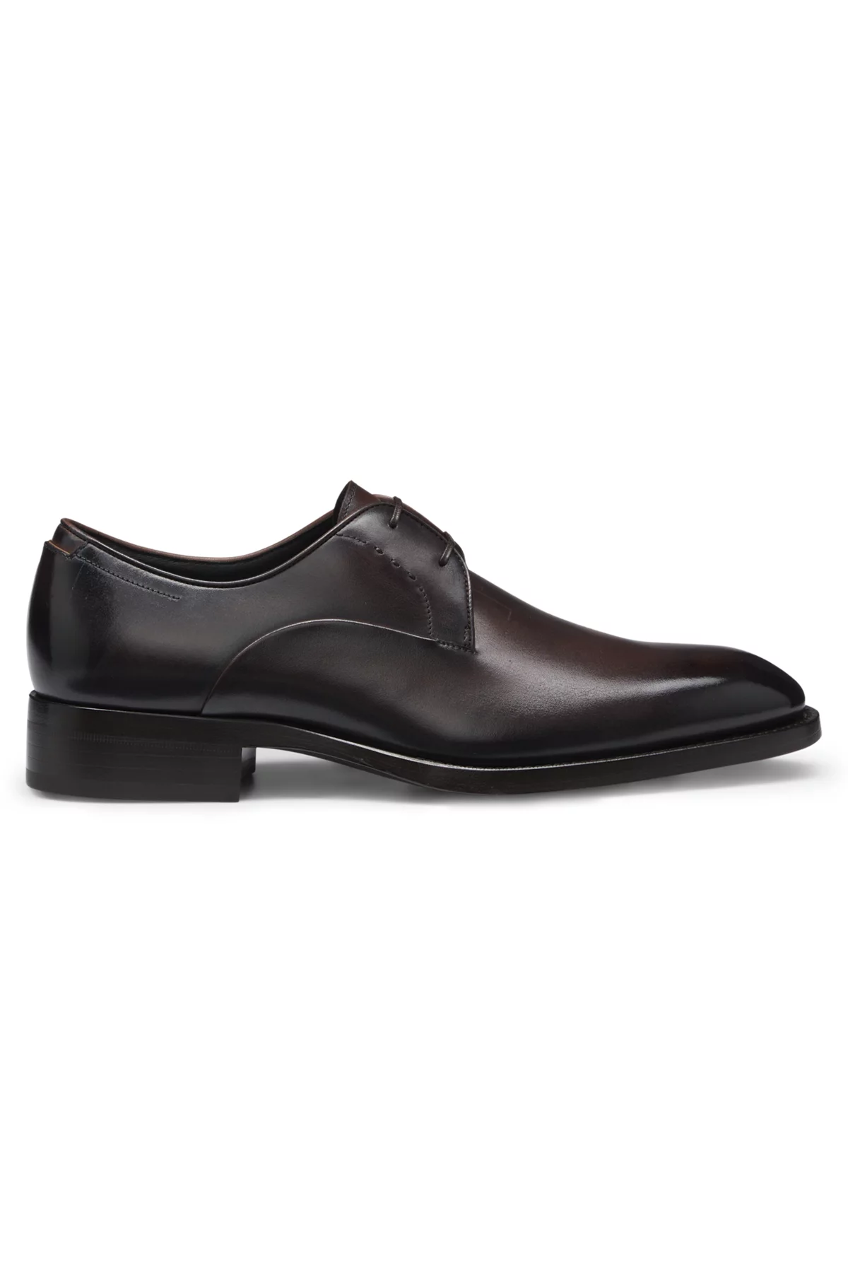Derby shoes in burnished leather, Dark Brown