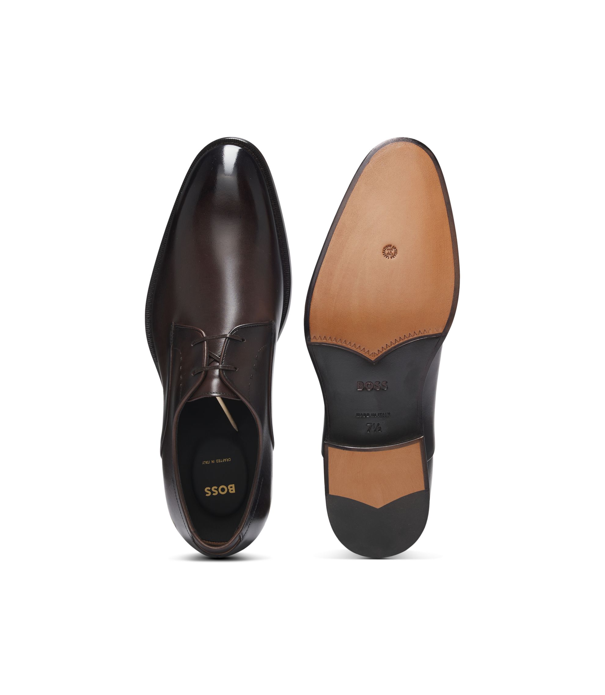 Hugo Boss Derby Shoes In Burnished Leather BOSS - Derby shoes in burnished leather - Dark Brown main image 4
