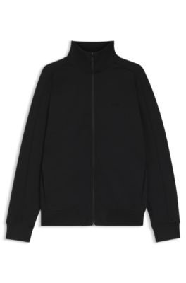 Sudadera regular fit con cuello con cremallera y jacquard guateado, Negro