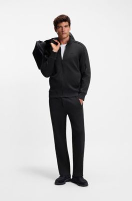 Quilted-jacquard zip-up sweatshirt in a regular fit, Black