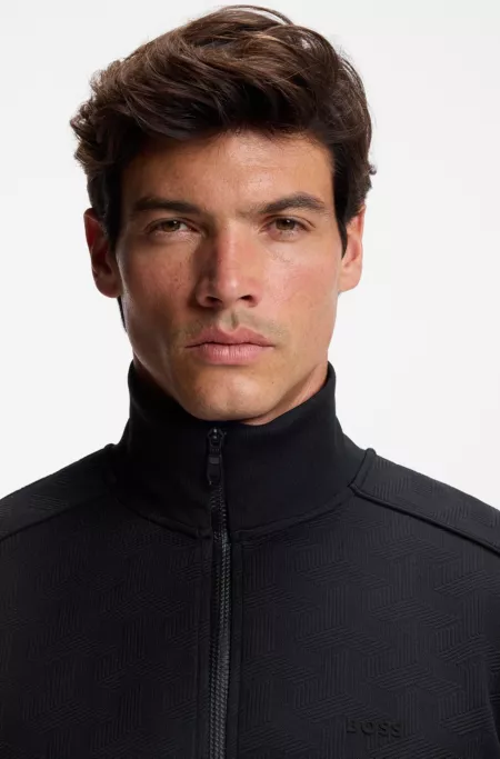 Quilted-jacquard zip-up sweatshirt in a regular fit