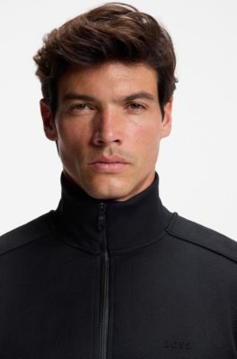 Quilted-jacquard zip-up sweatshirt in a regular fit, Black