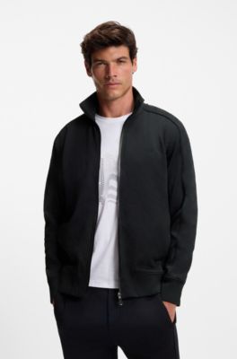 Quilted-jacquard zip-up sweatshirt in a regular fit, Black