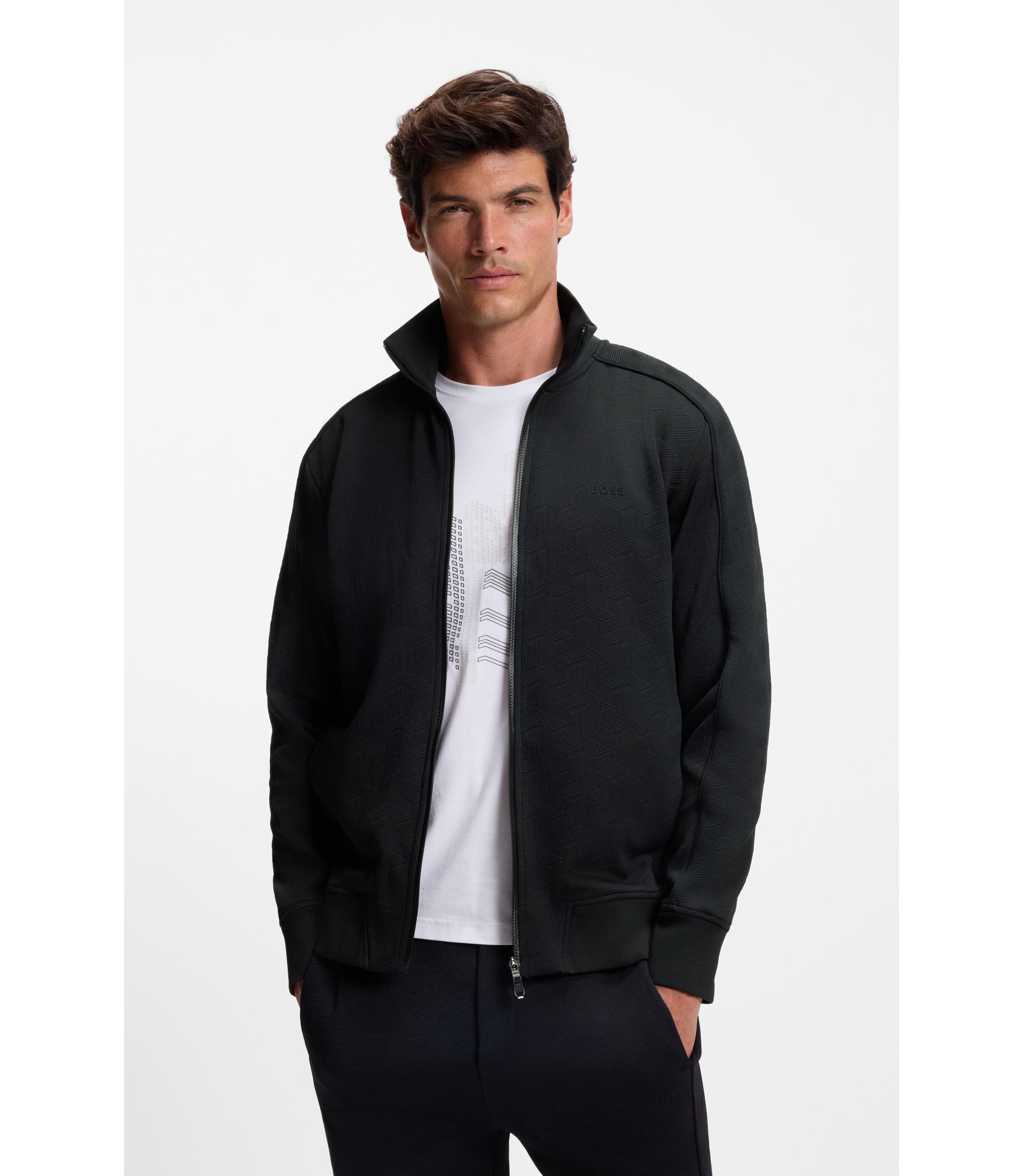 Y　　50PRIUS 30% BOSS - Quilted-jacquard zip-up sweatshirt in a regular fit