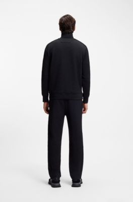 Sudadera regular fit con cuello con cremallera y jacquard guateado, Negro