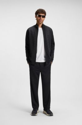 Quilted-jacquard zip-up sweatshirt in a regular fit, Dark Blue
