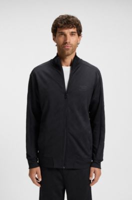 Sudadera regular fit con cuello con cremallera y jacquard guateado, Azul oscuro