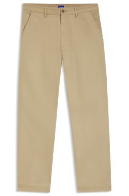Pantalones baggy fit de lona de algod&oacute;n el&aacute;stico, Beige
