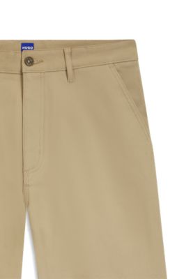 Pantalones baggy fit de lona de algod&oacute;n el&aacute;stico, Beige