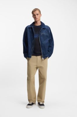 Baggy-fit trousers in stretch-cotton canvas, Beige