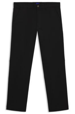 Pantalones regular fit de lona de algod&oacute;n el&aacute;stico, Negro