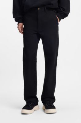 Pantalones regular fit de lona de algod&oacute;n el&aacute;stico, Negro