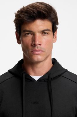 Quilted-jacquard hoodie in a regular fit, Black