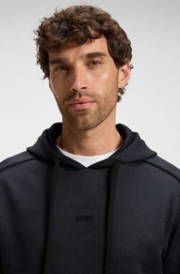 Quilted-jacquard hoodie in a regular fit, Dark Blue