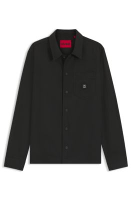 Camisa oversize fit con insignia de logo apilado, Negro
