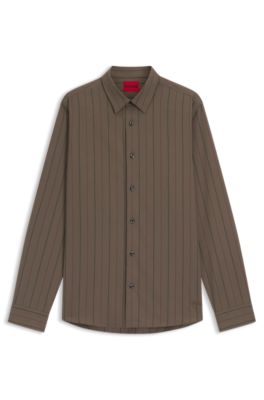 Camisa relaxed fit en franela de algod&oacute;n cepillado, Marr&oacute;n oscuro