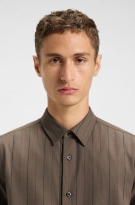 Camisa relaxed fit en franela de algod&oacute;n cepillado, Marr&oacute;n oscuro