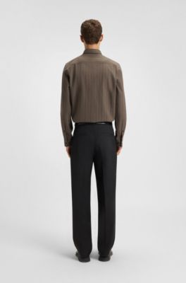 Chemise Relaxed en flanelle de coton bross&eacute;, Marron fonc&eacute;