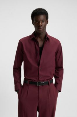 Chemise Relaxed en flanelle de coton bross&eacute;, Rouge sombre