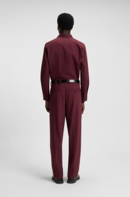 Camisa relaxed fit en franela de algod&oacute;n cepillado, Rojo oscuro