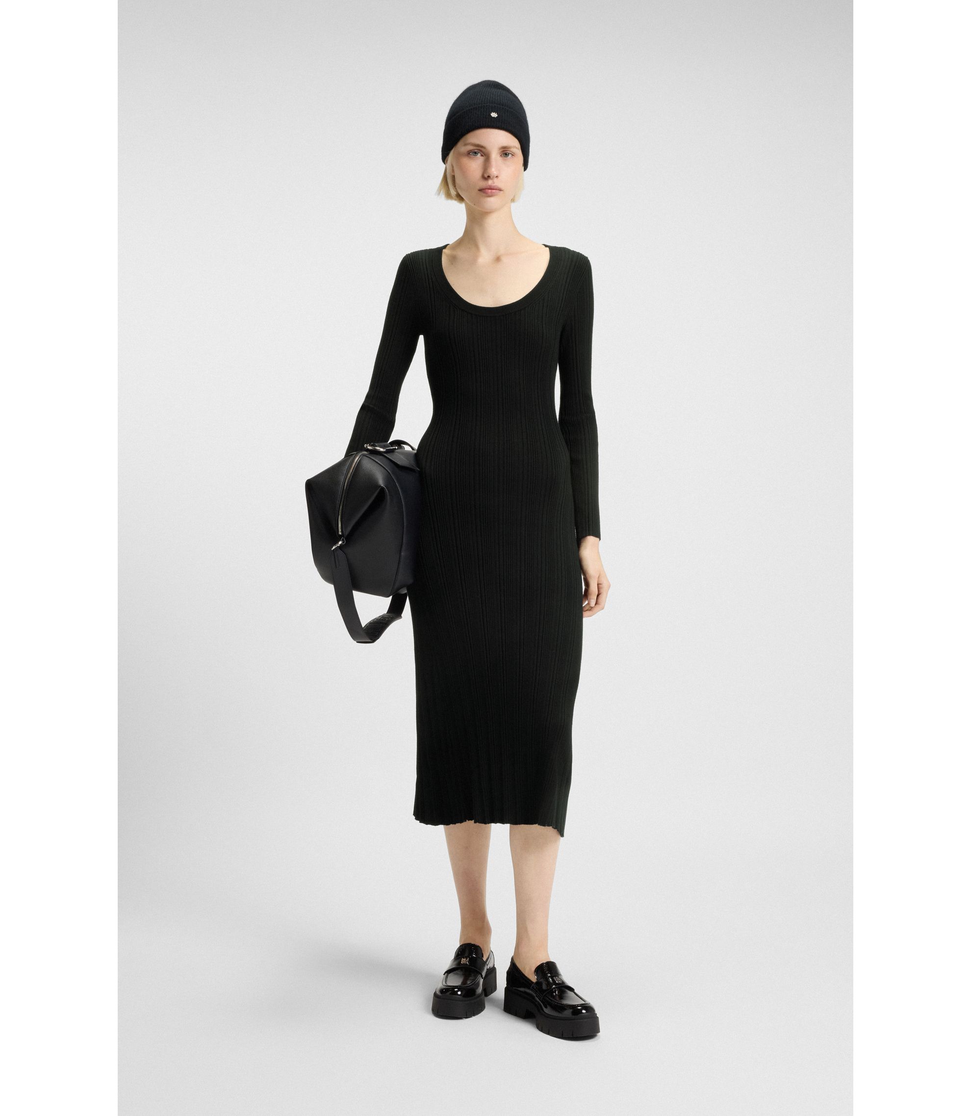 HUGO - Midi dress with irregular rib - Black