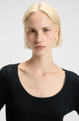 Midi dress with irregular rib, Black