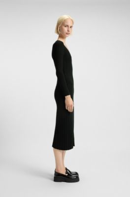 Midi dress with irregular rib, Black