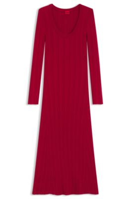 Midi dress with irregular rib, Red