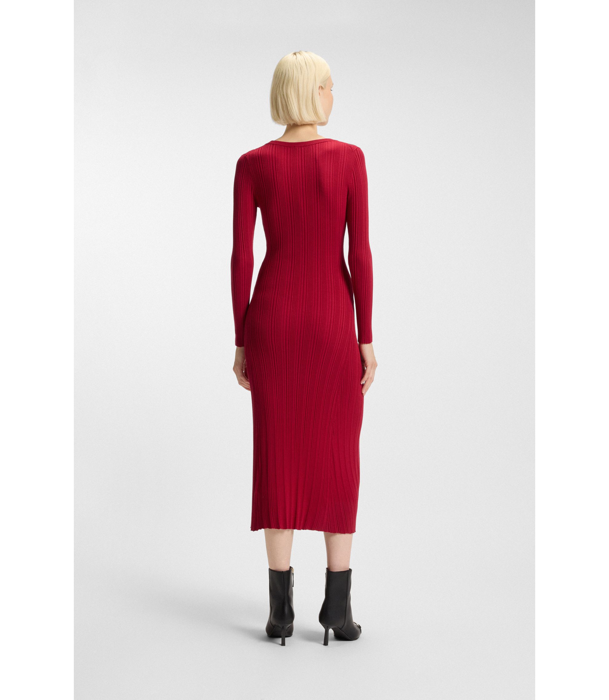 knee length dresses for ladies Ribbed Long-Sleeve Bodycon Midi Dress with Side Slit – ZINNTRA main image 1