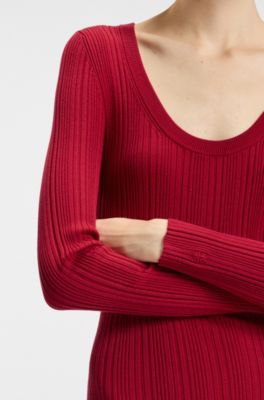 Midi dress with irregular rib, Red
