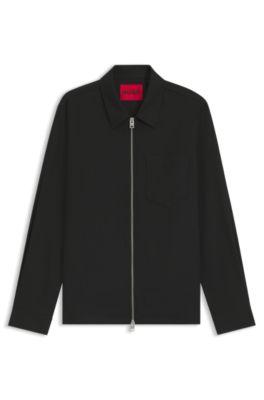 Camisa regular fit con cremallera bidireccional, Negro