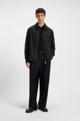 Camisa regular fit con cremallera bidireccional, Negro