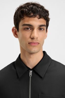 Camisa regular fit con cremallera bidireccional, Negro