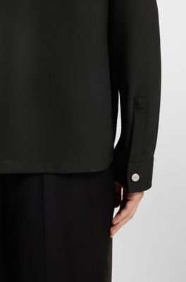 Camisa regular fit con cremallera bidireccional, Negro
