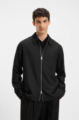 Camisa regular fit con cremallera bidireccional, Negro