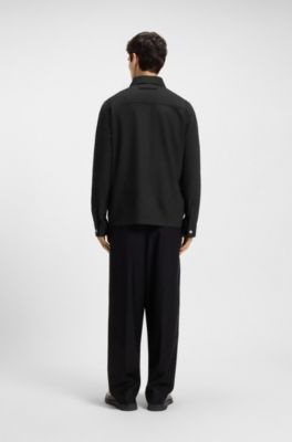 Camisa regular fit con cremallera bidireccional, Negro