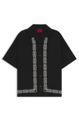 Camisa oversize fit con estampado bordado, Negro