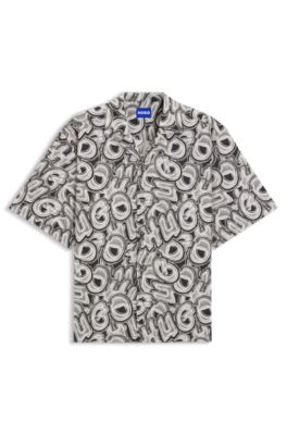 Printed relaxed-fit shirt in cotton poplin, Patterned