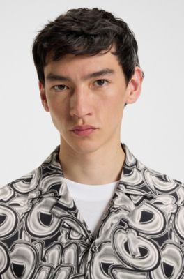 Printed relaxed-fit shirt in cotton poplin, Patterned