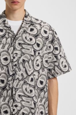 Printed relaxed-fit shirt in cotton poplin, Patterned