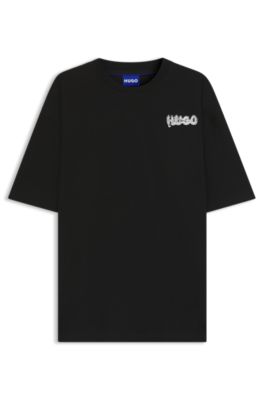 Camiseta unisex de punto de algod&oacute;n con logos estampados, Negro