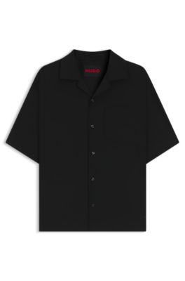 Camisa oversize fit en sarga de mezcla de lana, Negro