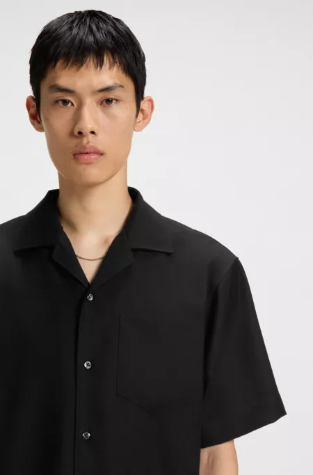 Oversized-fit shirt in wool-blend twill