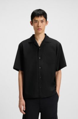 Camisa oversize fit en sarga de mezcla de lana, Negro