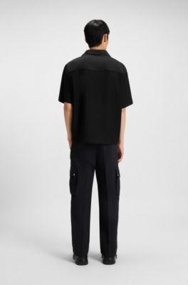 Camisa oversize fit en sarga de mezcla de lana, Negro